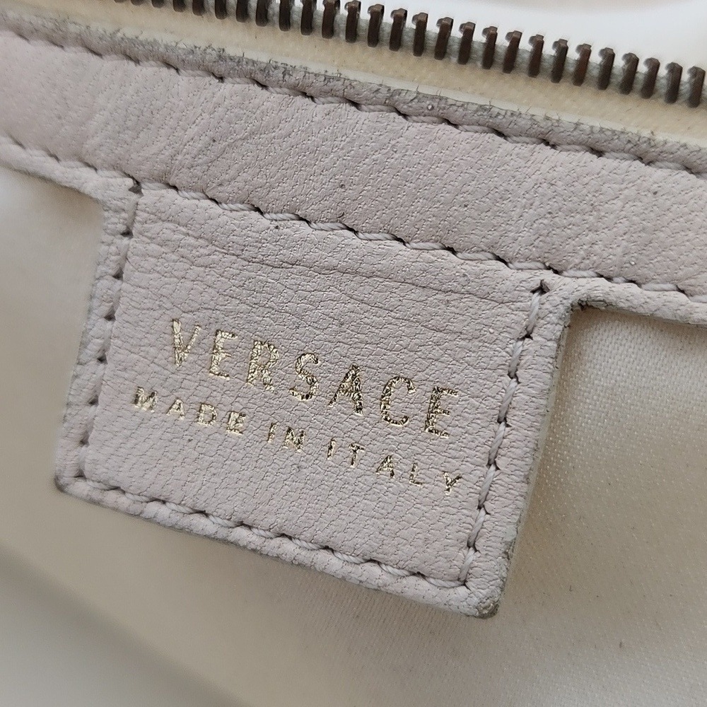 Versace Perforated Beige and Gold Leather Dome Shaped Satchel - Picture 13 of 14